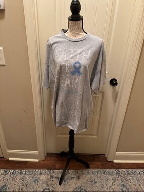 Gildan Light Gray Tee with Blue Awareness Ribbon
